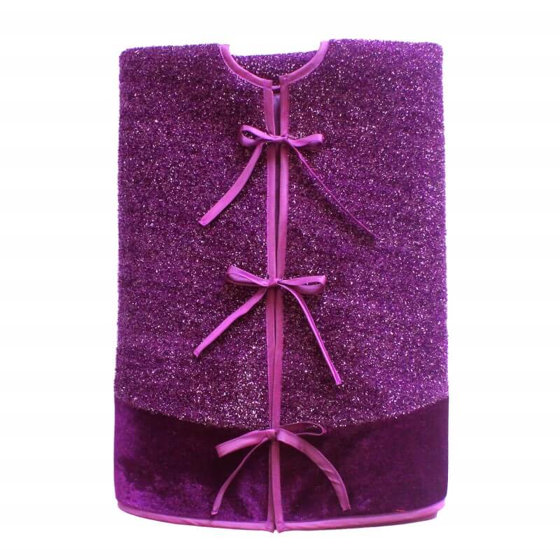 Purple Bright Silk Cloth Christmas Tree Skirt with Purple Velvet Border Christmas Decorations