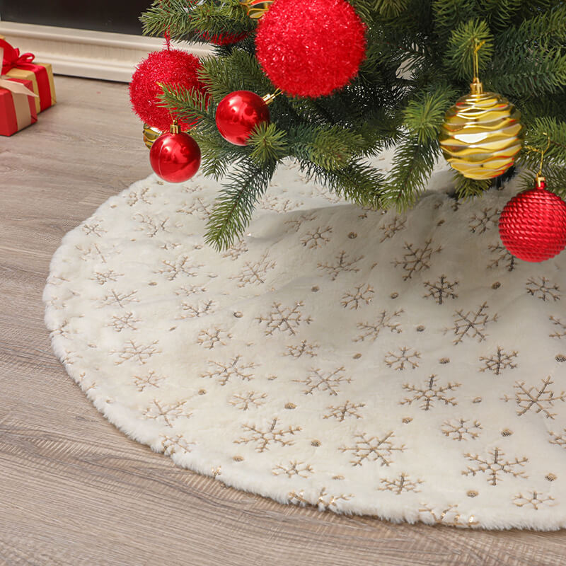 Golden Silver Plush Sequin Snowflake Tree skirt Christmas Tree Decorations