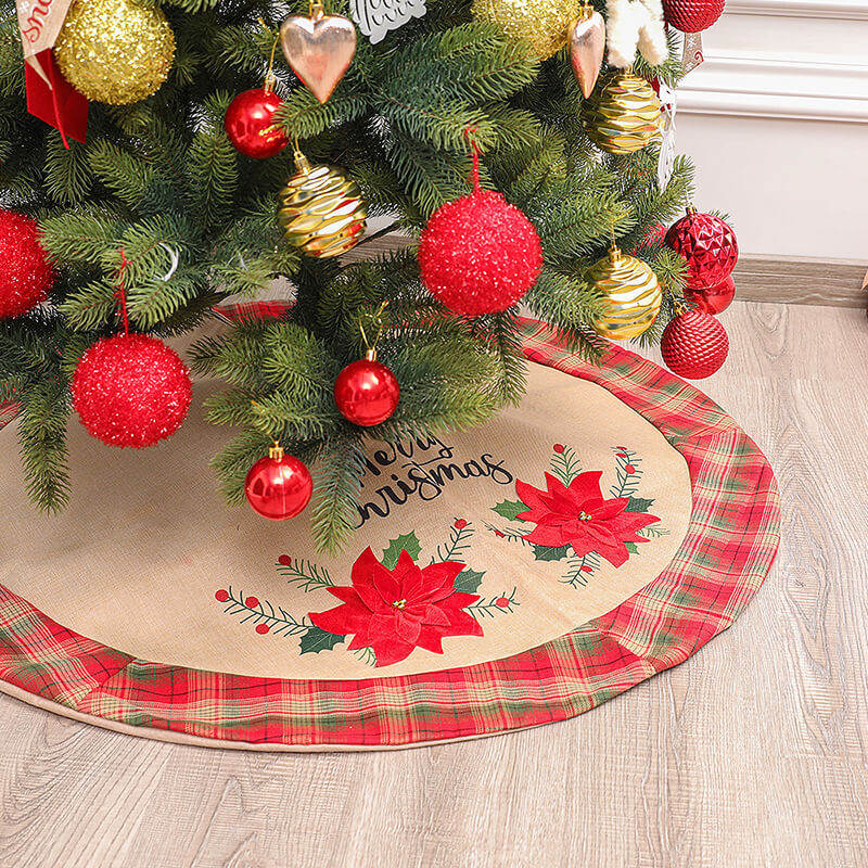 Red Christmas Flower Tree Skirt Christmas Tree Decoration Christmas Accessories