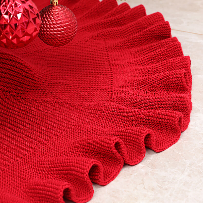 Red Ruffled Knit Tree Skirt Christmas Tree Decoration