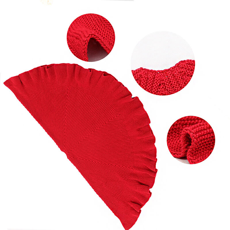 Red Ruffled Knit Tree Skirt Christmas Tree Decoration