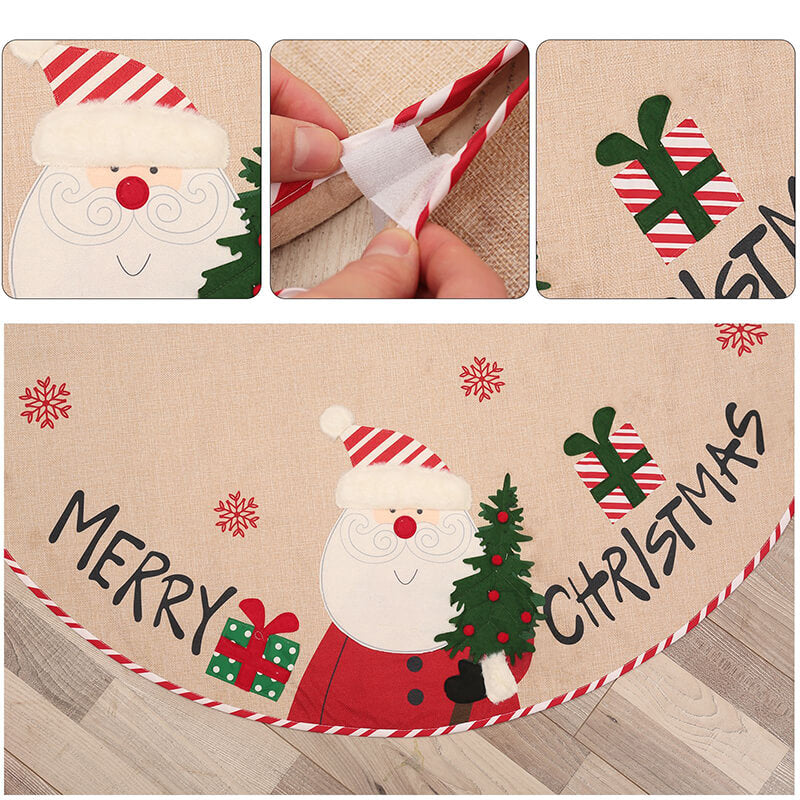 Santa and Snowman Pattern Christmas Burlap Tree Skirt for Xmas Party Decoration and Christmas Tree Decor