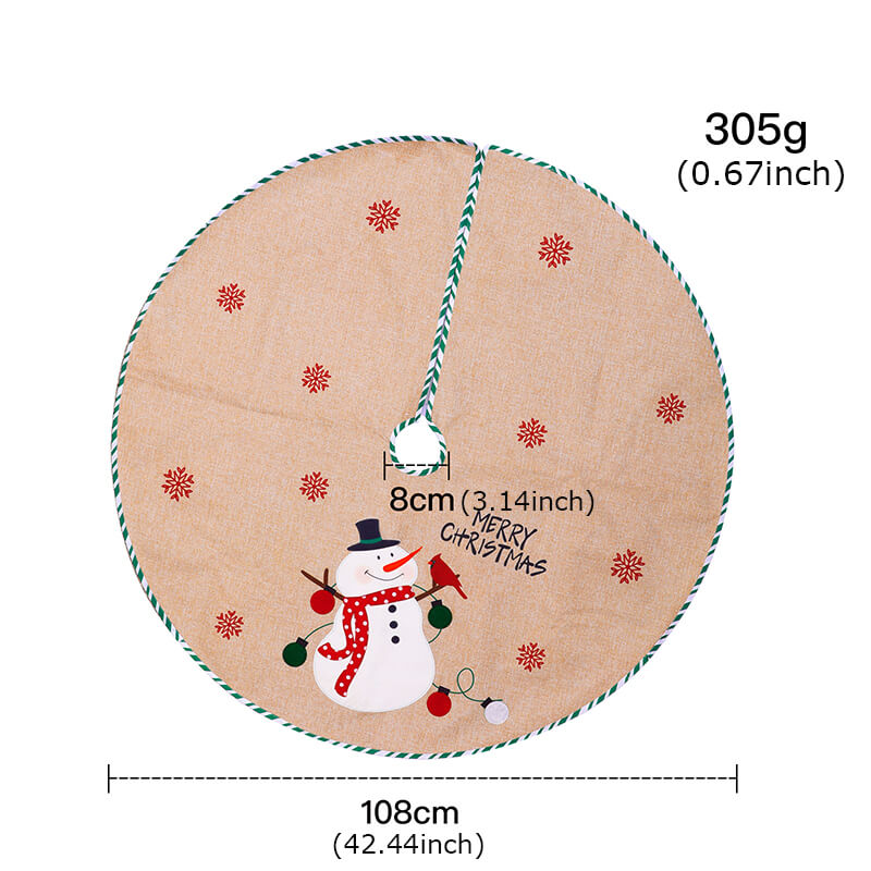 Santa and Snowman Pattern Christmas Burlap Tree Skirt for Xmas Party Decoration and Christmas Tree Decor