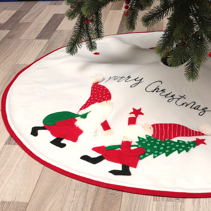 Cute Christmas Doll Pattern Tree Skirt for Xmas Party Decoration and Christmas Tree Decor