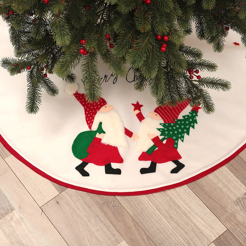 Cute Christmas Doll Pattern Tree Skirt for Xmas Party Decoration and Christmas Tree Decor