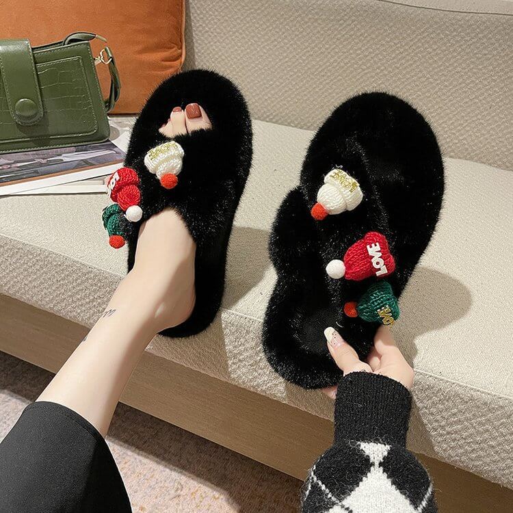 Indoor Platform Furry Cross Band Slippers Of Christmas Elements