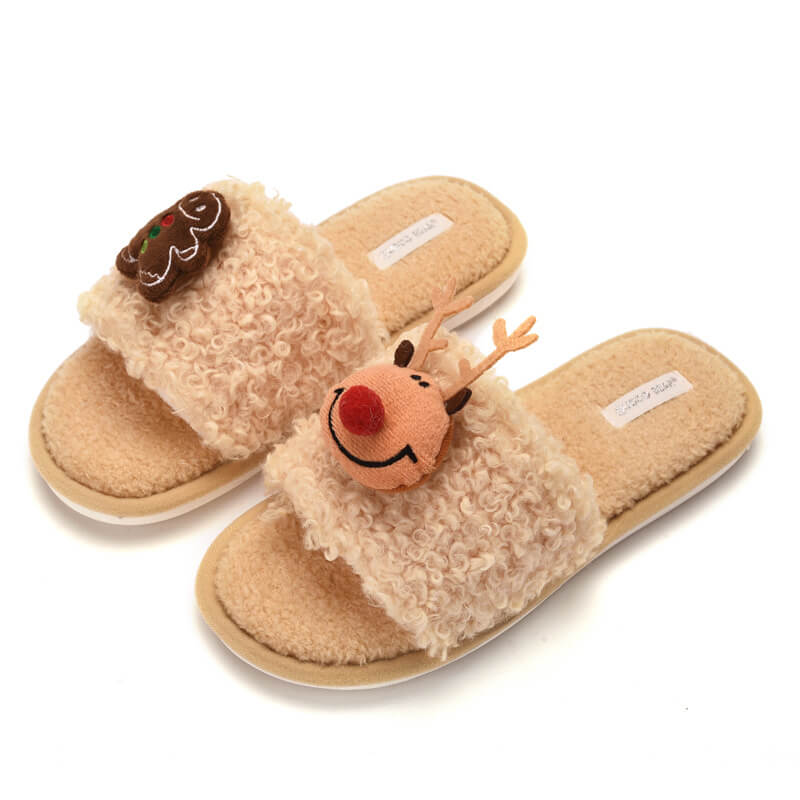 Plush Cartoon Cute Christmas Reindeer Slippers