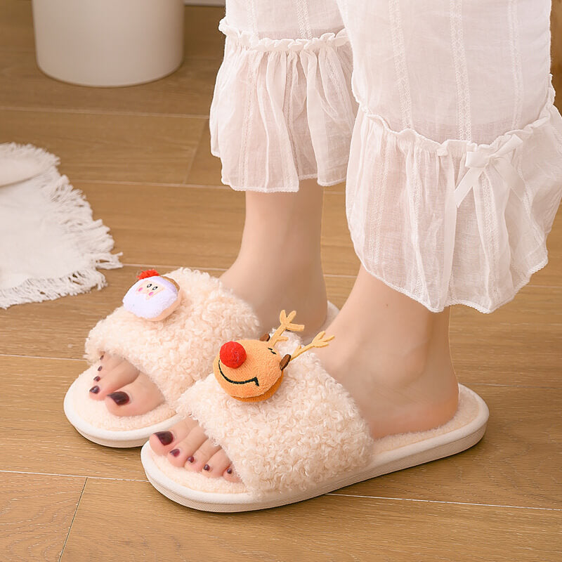 Plush Cartoon Cute Christmas Reindeer Slippers