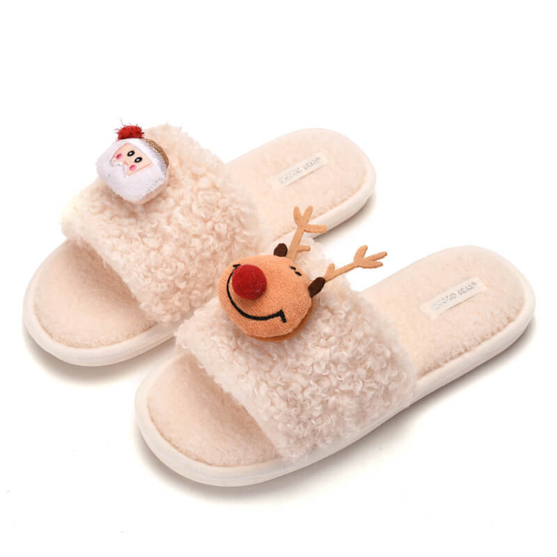 Plush Cartoon Cute Christmas Reindeer Slippers