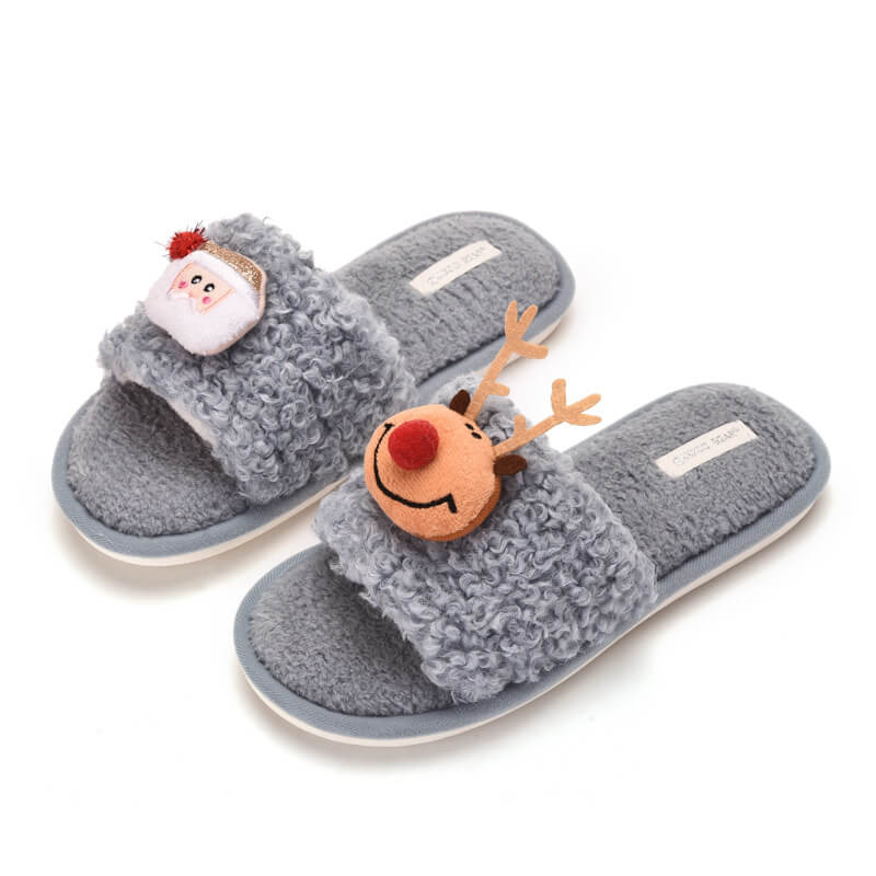 Plush Cartoon Cute Christmas Reindeer Slippers