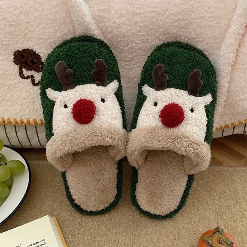 Cute Indoor Plush Slippers Christmas Elk Winter Warm Slippers