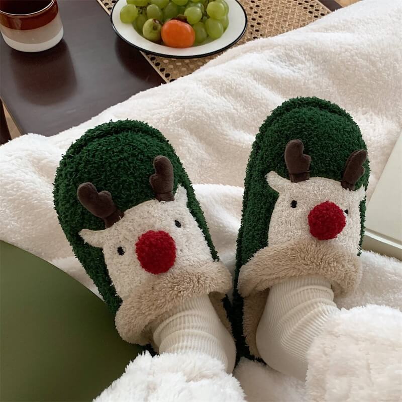 Cute Indoor Plush Slippers Christmas Elk Winter Warm Slippers