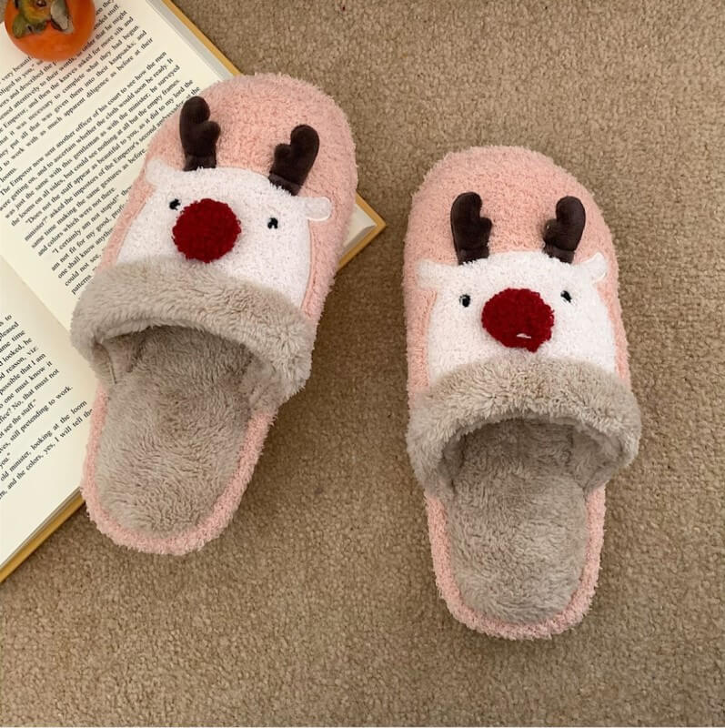 Cute Indoor Plush Slippers Christmas Elk Winter Warm Slippers