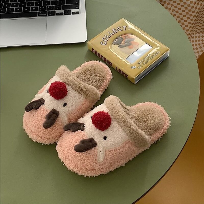 Cute Indoor Plush Slippers Christmas Elk Winter Warm Slippers