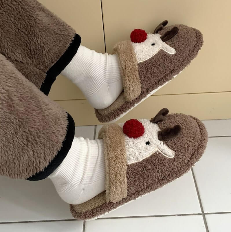 Cute Indoor Plush Slippers Christmas Elk Winter Warm Slippers