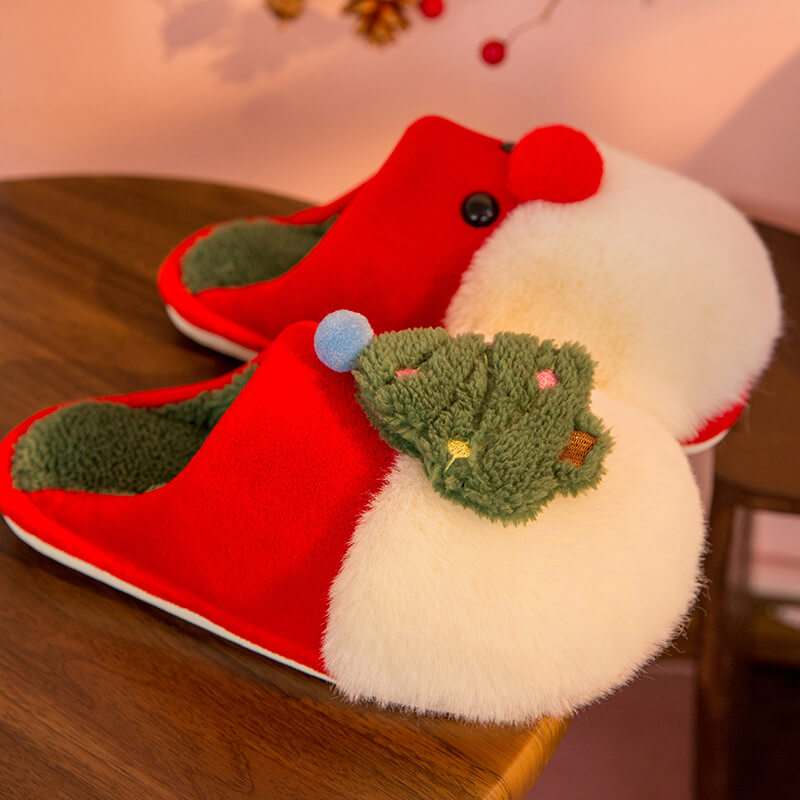 Cartoon Christmas Cute Plush Indoor Warm Non-slip Couple Slippers