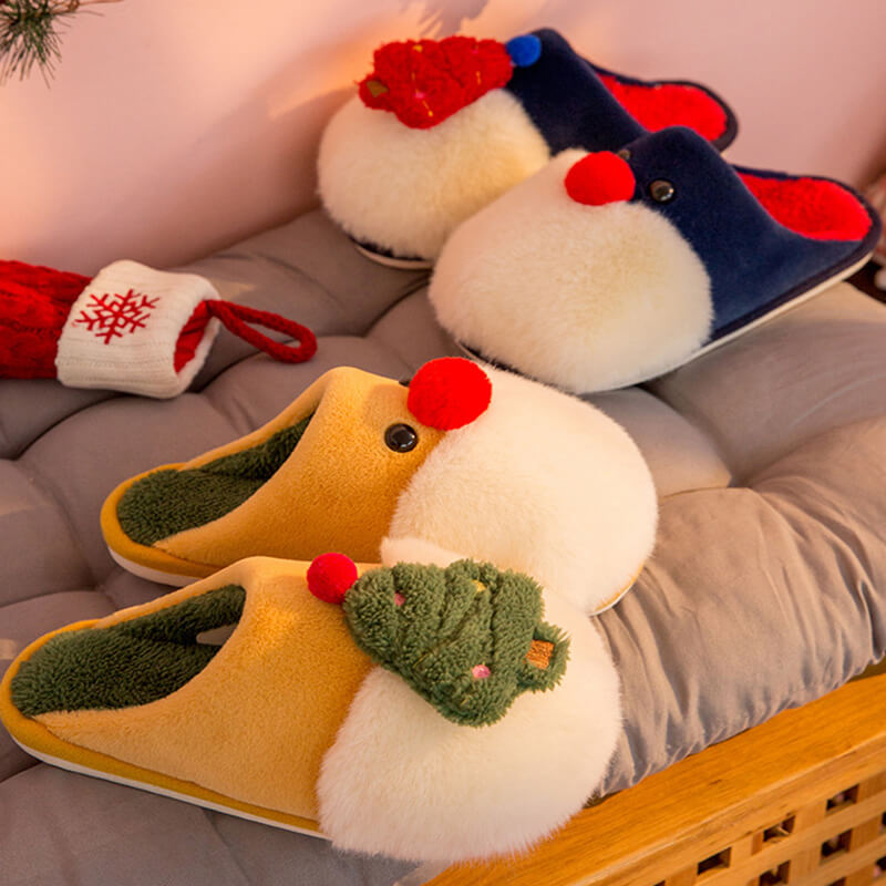 Cartoon Christmas Cute Plush Indoor Warm Non-slip Couple Slippers