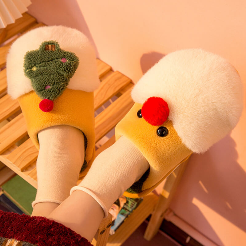 Cartoon Christmas Cute Plush Indoor Warm Non-slip Couple Slippers