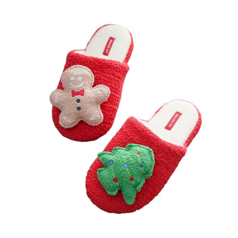 New Non-slip Christmas Gingerbread Man Christmas Tree Plush Slippers