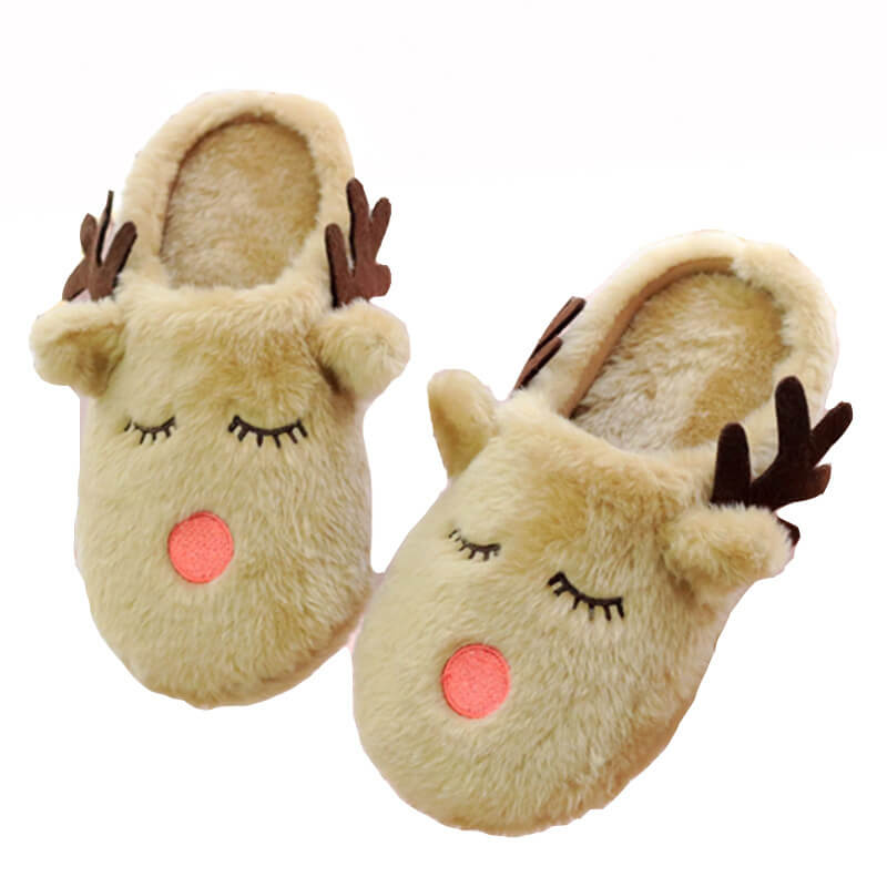 Christmas Cartoon Elk Plush Slippers Package, Thick Bottom Non-slip Slippers