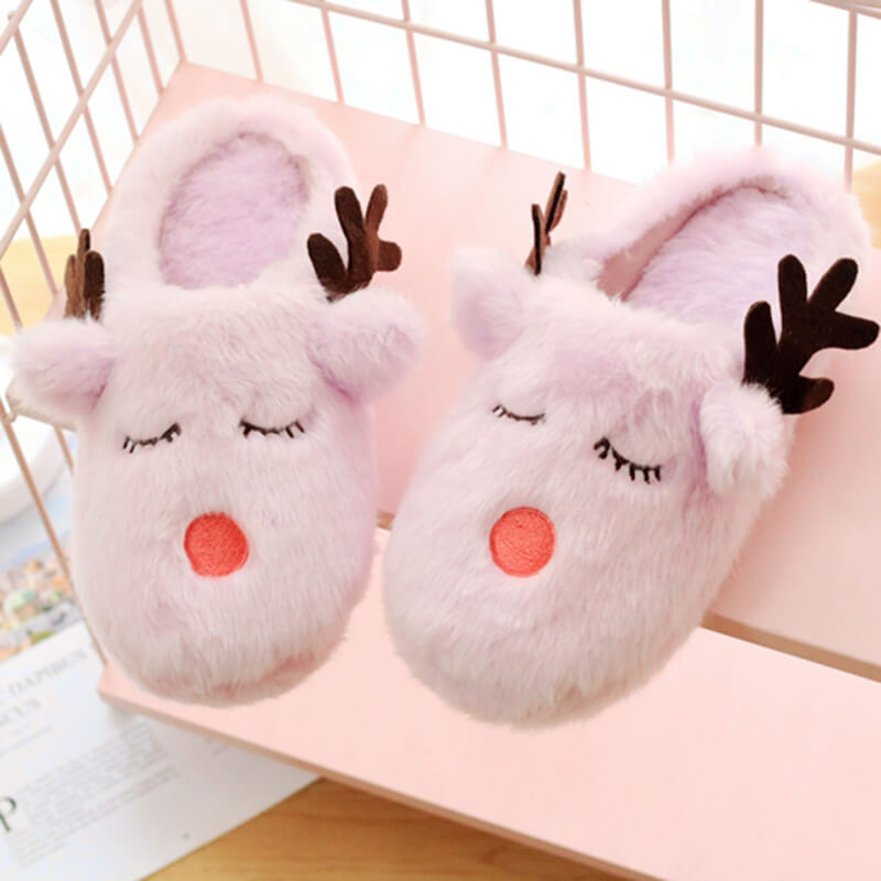 Christmas Cartoon Elk Plush Slippers Package, Thick Bottom Non-slip Slippers