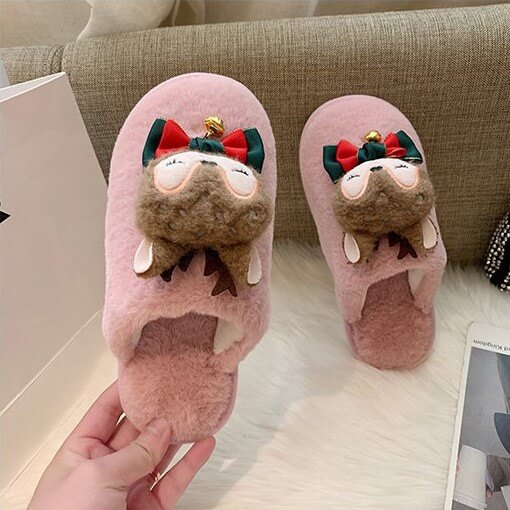 Cute Slippers Winter Warm Cartoon Animals Slippers Slip on Plush House Shoes for Women Christmas