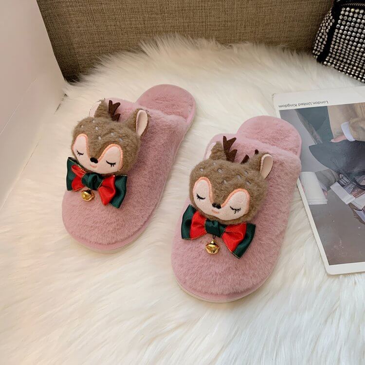 Cute Slippers Winter Warm Cartoon Animals Slippers Slip on Plush House Shoes for Women Christmas