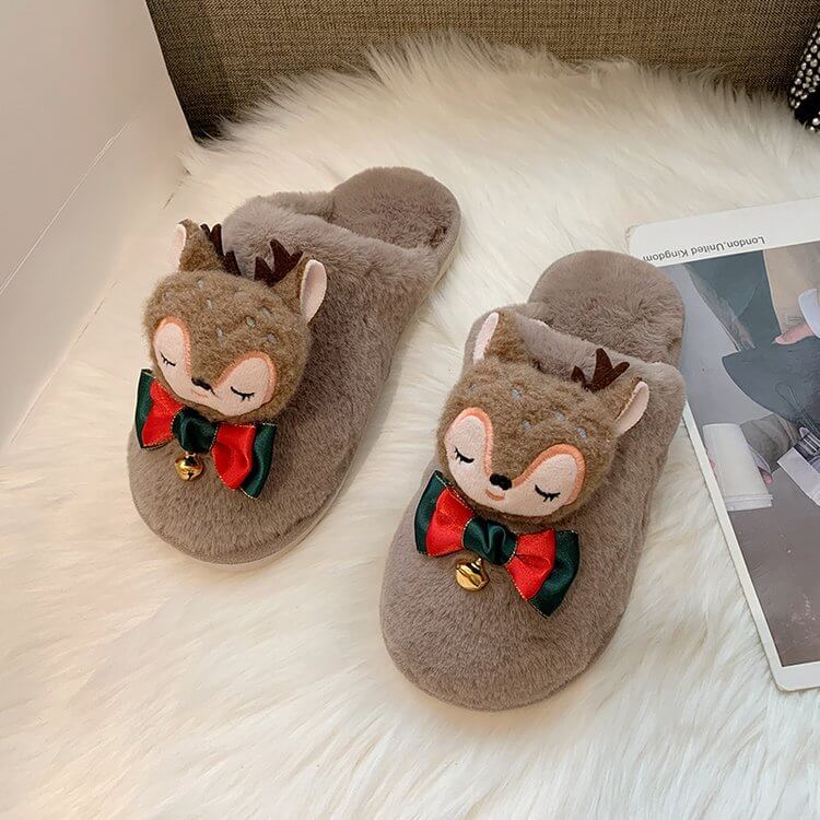 Cute Slippers Winter Warm Cartoon Animals Slippers Slip on Plush House Shoes for Women Christmas