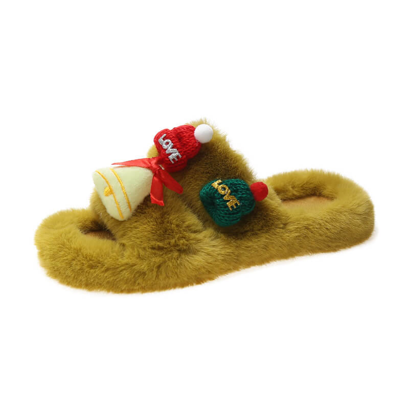 Christmas Plush Slippers Indoor and Outdoor Flat-bottomed Warm Slippers