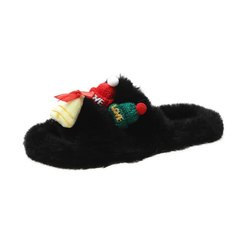 Christmas Plush Slippers Indoor and Outdoor Flat-bottomed Warm Slippers