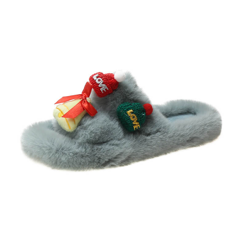 Christmas Plush Slippers Indoor and Outdoor Flat-bottomed Warm Slippers