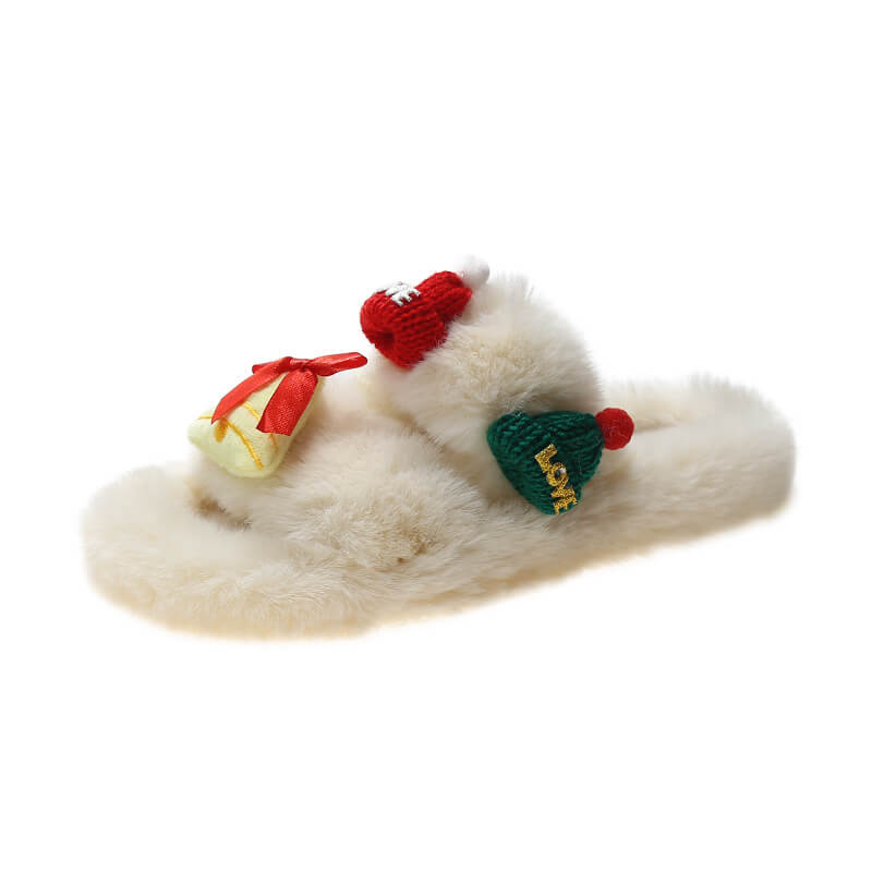 Christmas Plush Slippers Indoor and Outdoor Flat-bottomed Warm Slippers