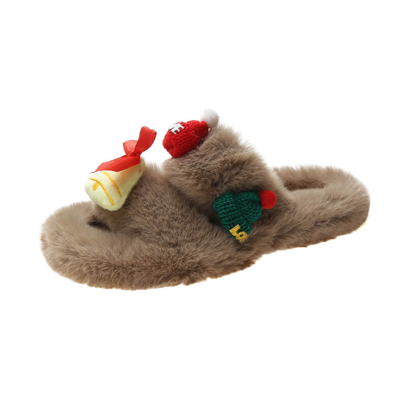 Christmas Plush Slippers Indoor and Outdoor Flat-bottomed Warm Slippers