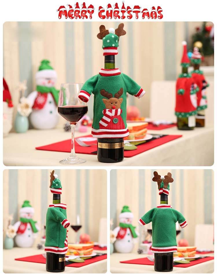 Sweater Christmas Wine Bottle Cover, Handmade Sweater Wine Bottle Bags for Christmas Decorations