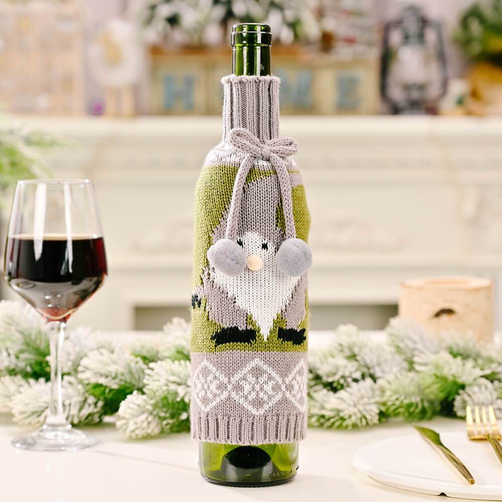 Lovely Dwarf Pattern Christmas Sweater Wine Bottle Cover, Reusable Wine Gift Bags  for Christmas Bottle Wrap Party Festival Decors