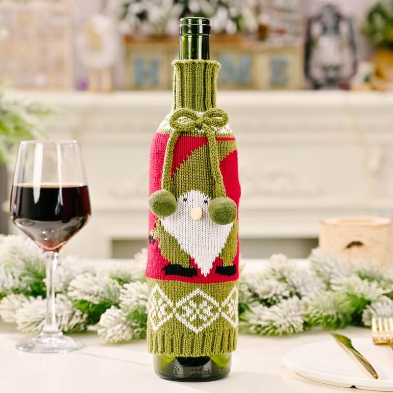 Lovely Dwarf Pattern Christmas Sweater Wine Bottle Cover, Reusable Wine Gift Bags  for Christmas Bottle Wrap Party Festival Decors