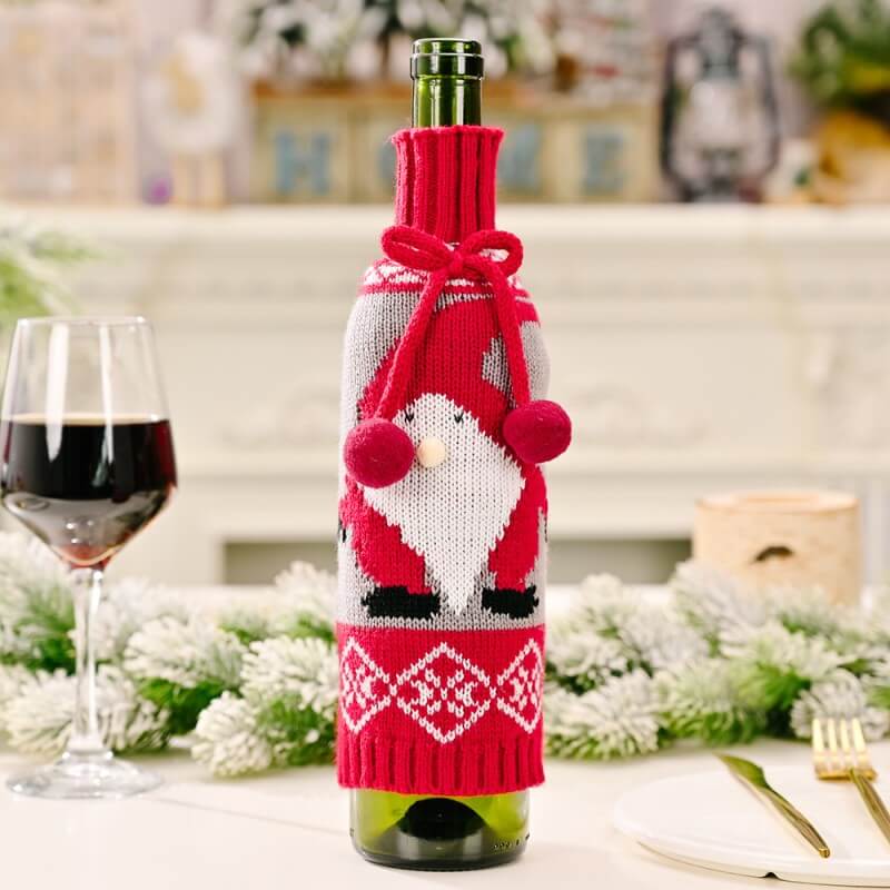 Lovely Dwarf Pattern Christmas Sweater Wine Bottle Cover, Reusable Wine Gift Bags  for Christmas Bottle Wrap Party Festival Decors