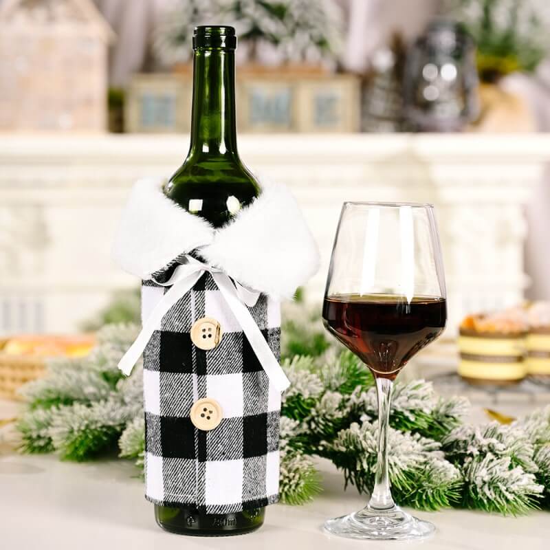 Lapel Red and Black Lattice Christmas Wine Bottle Covers Decoration