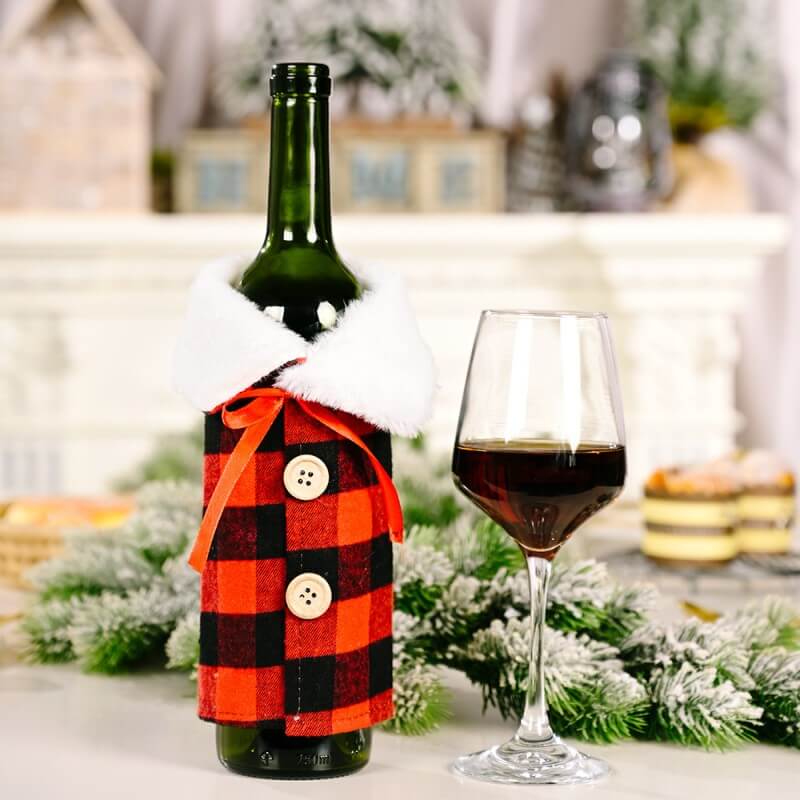 Lapel Red and Black Lattice Christmas Wine Bottle Covers Decoration