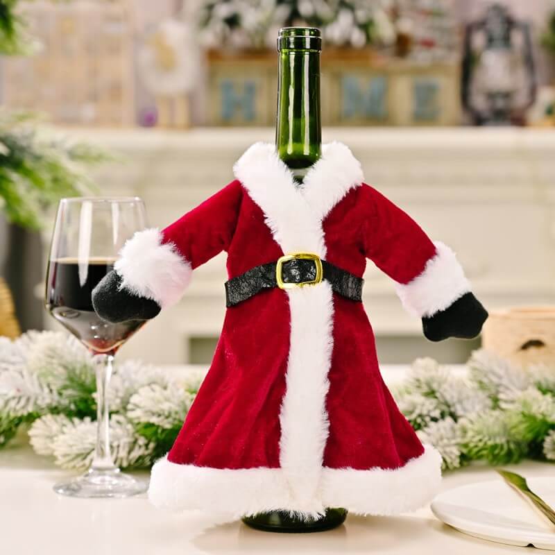 Red Robe Dress Christmas Wine Bottle Cover Novelty Decoration for Wine Champagne Wedding Christmas Party