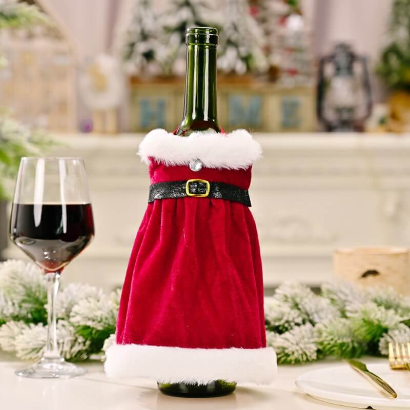 Red Robe Dress Christmas Wine Bottle Cover Novelty Decoration for Wine Champagne Wedding Christmas Party