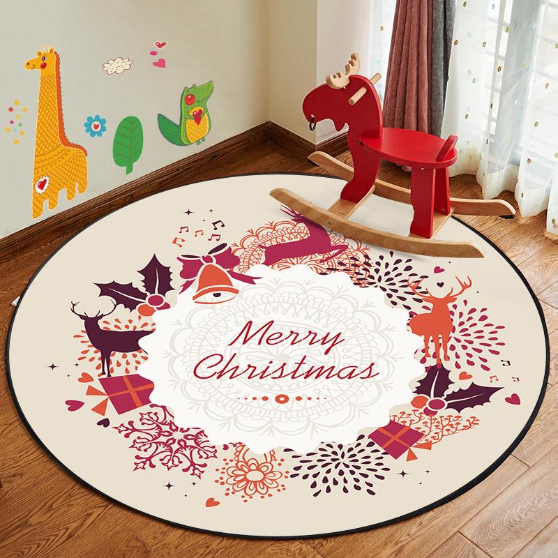 Red Merry Christmas Patterned Modern Round Area Rugs Anti-slip Carpets for Bedroom Living Room Kids Room