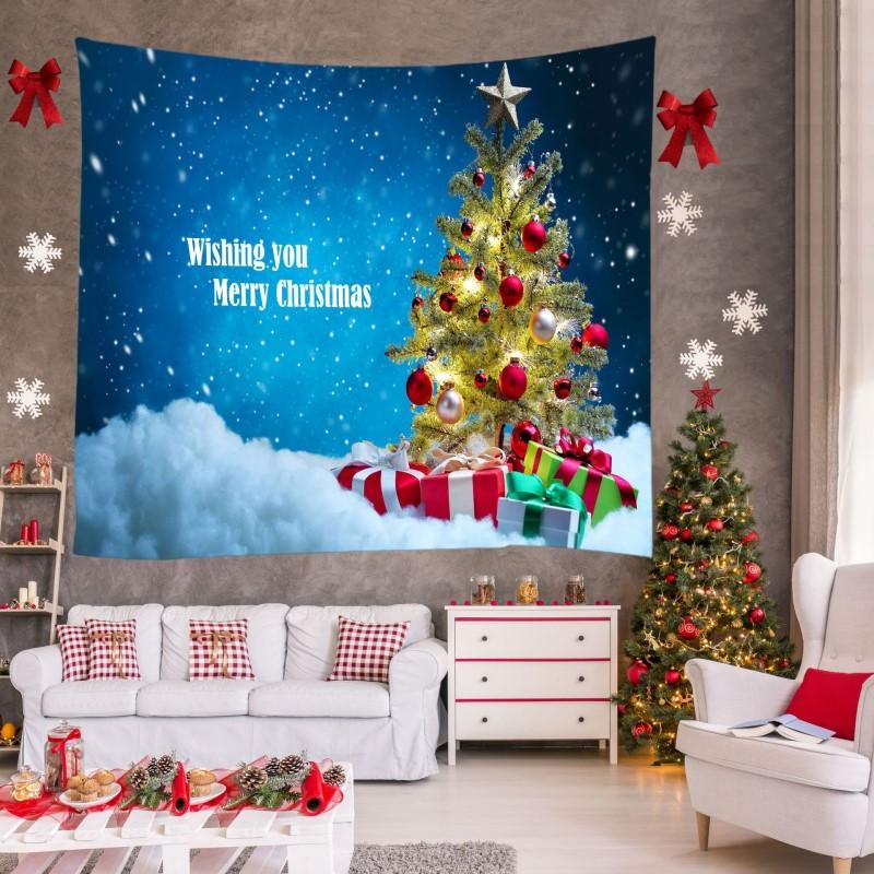 Light Blue Wall Art Tapestries Light Holiday Christmas Tree Decor Tapestry Hanging Rugs for Bedroom Living Room Hall Dorm Room