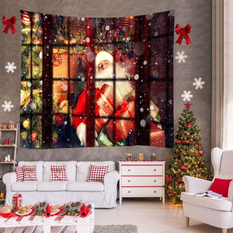 Christmas Tree Tapestry Santa Claus Holiday Wall Art Tapestries Decor Hanging Rugs for Bedroom Hall Living Room Dorm Room