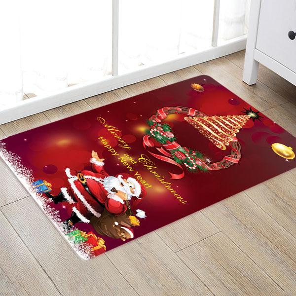 Santa Claus Pattern Red Christmas Entryway Doormat Runners Rugs Kitchen Bathroom Anti-skip Mats