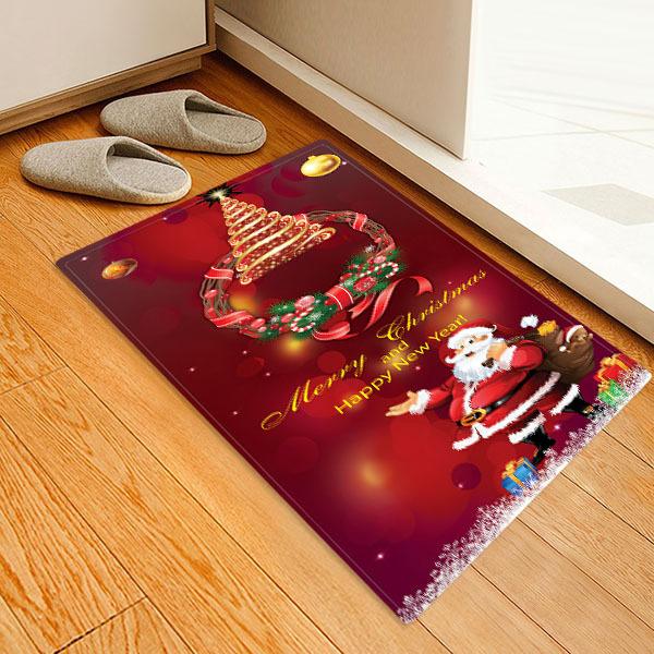 Santa Claus Pattern Red Christmas Entryway Doormat Runners Rugs Kitchen Bathroom Anti-skip Mats