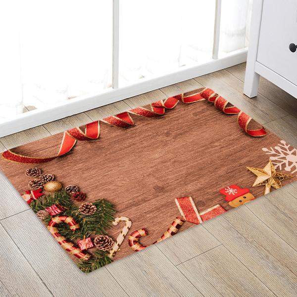 Christmas Ribbon Pattern Brown Christmas Entryway Doormat Runners Rugs Kitchen Bathroom Anti-skip Mats