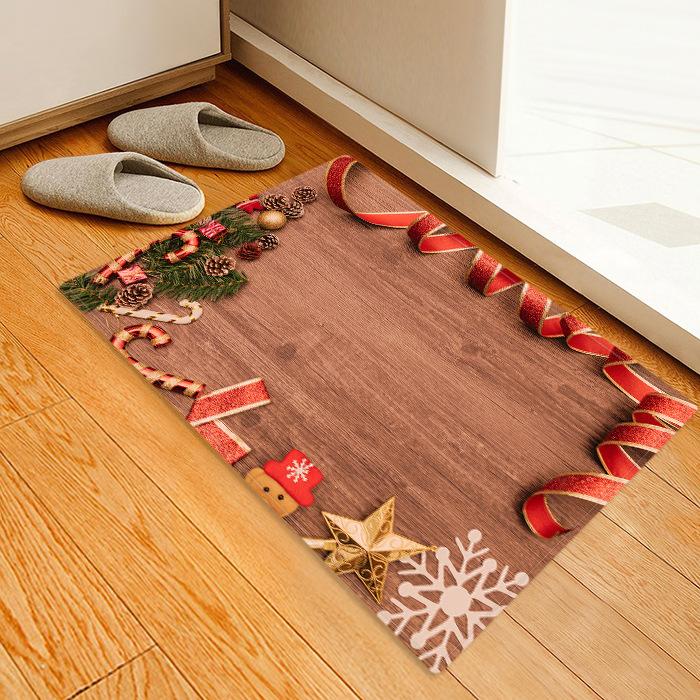 Christmas Ribbon Pattern Brown Christmas Entryway Doormat Runners Rugs Kitchen Bathroom Anti-skip Mats