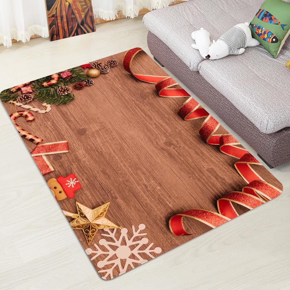 Christmas Ribbon Pattern Brown Christmas Entryway Doormat Runners Rugs Kitchen Bathroom Anti-skip Mats