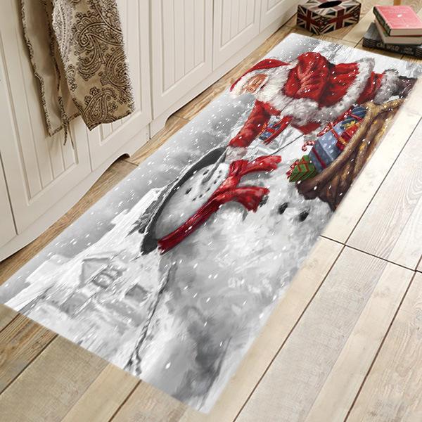 Santa Claus And Christmas Snowman Christmas Entryway Doormat Runners Rugs Kitchen Bathroom Anti-skip Mats